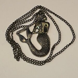 Hughapy Gold/Brass Tone Mermaid Pendant Necklace for Women